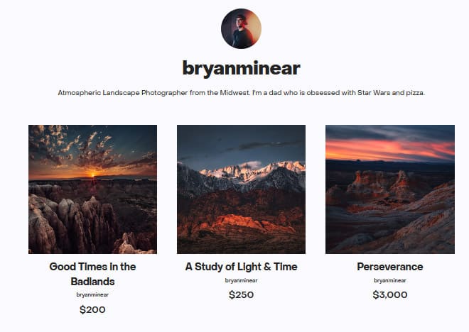 NFTs and Photography, Images of Bryan Minear in the Bitski network