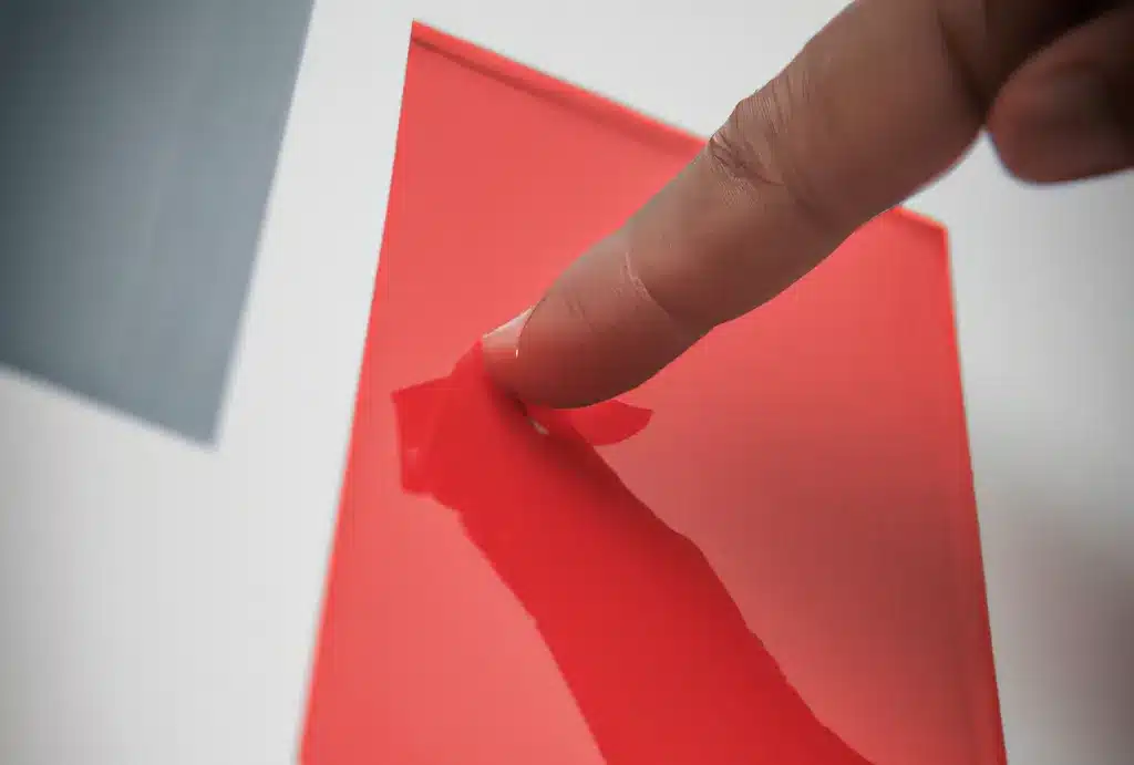 finger pointing to a red image