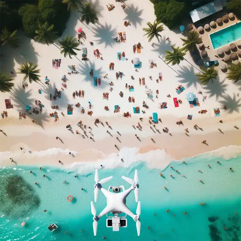Drone flying over beach resort