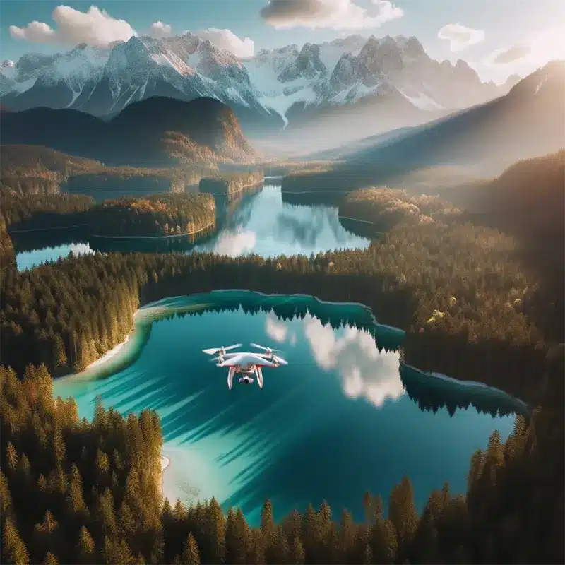 Drone flying over amazing lake