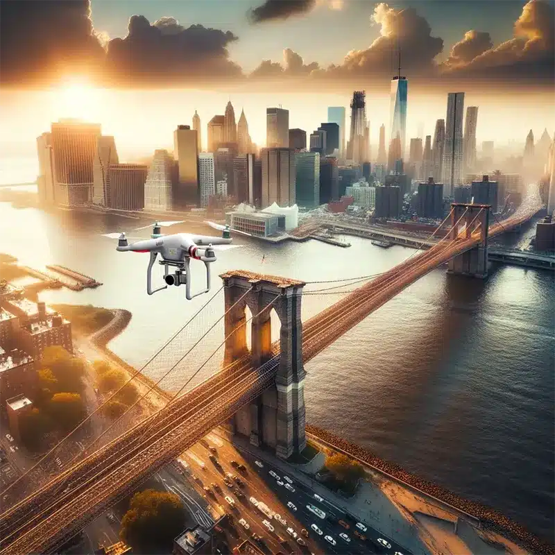 Drone flying over Brooklyn Bridge