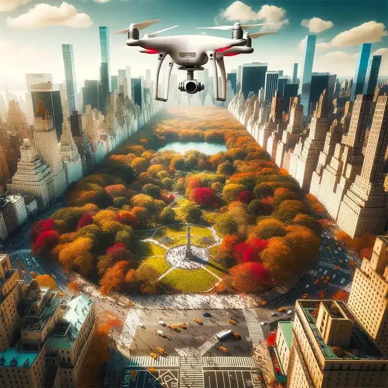 Drone flying over Central Park NY