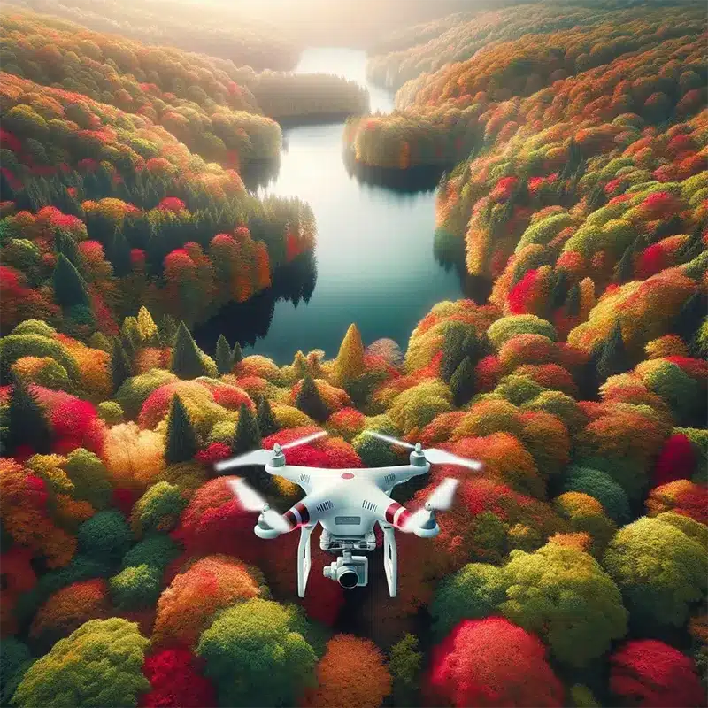 Drone flying over breathtaking forest