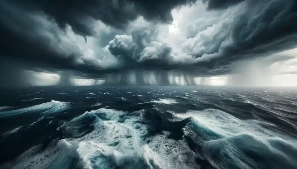 Tumultuous sea under threatening sky