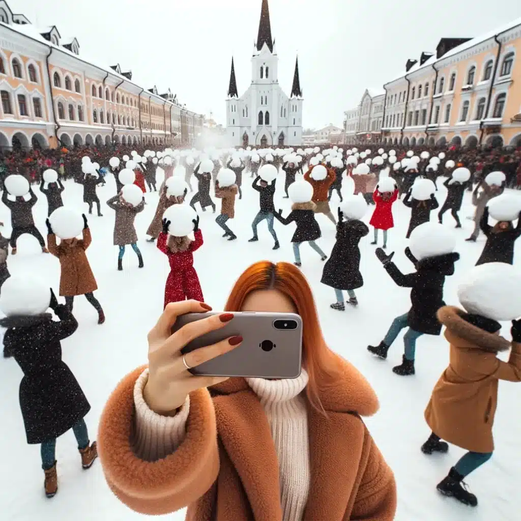 Woman caught taking a Selfie during a Popular Celebration in Iceland.