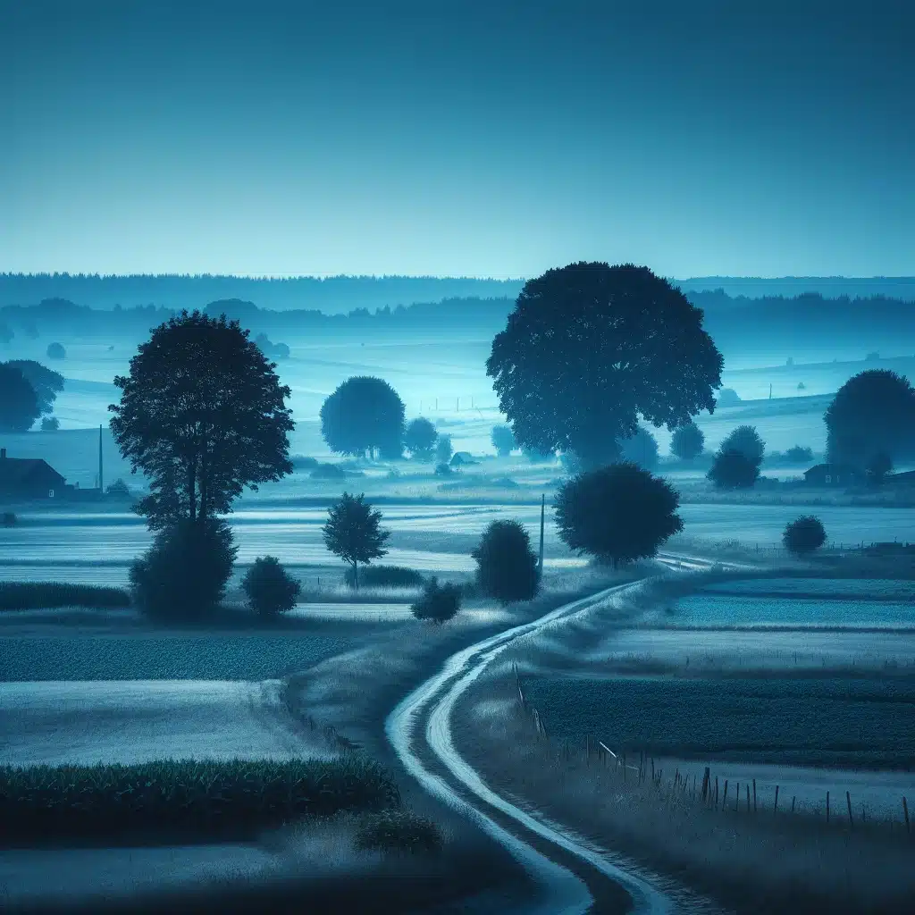 Countryside landscape during blue hour