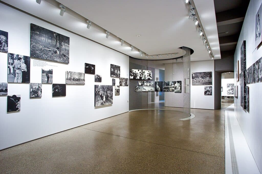 The image present an exhibition view of
photography emblematic exhibition "The Family of Man", Clervaux, 2013.