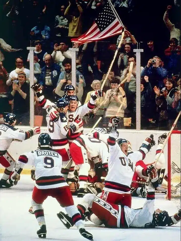 The Miracle on Ice, in the Olympic Games of 1980. Photography by Heinz Kluetmeier.