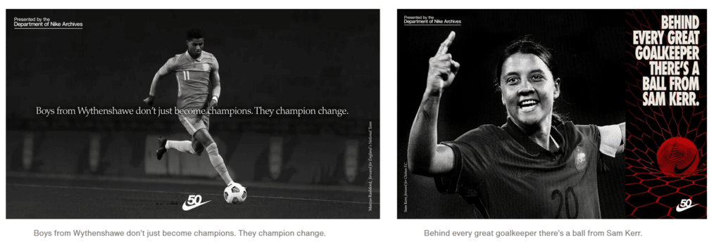 Nike's marketing photography campaigns often showing athletes in action
