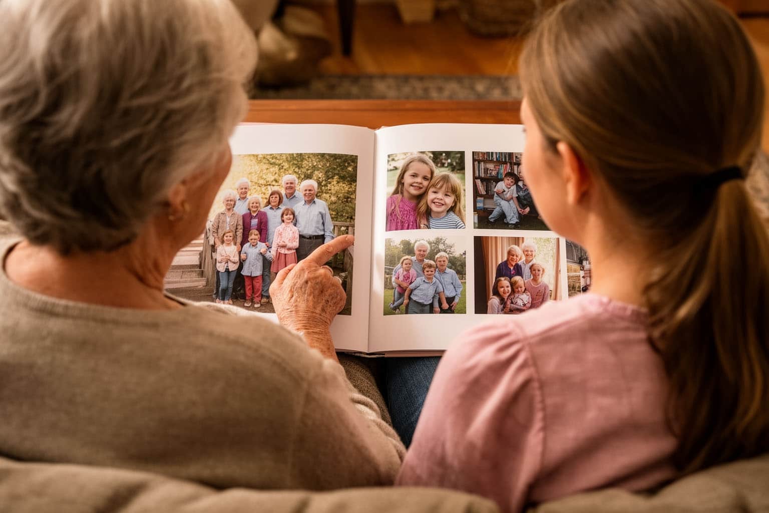 Grandmother showing pictures