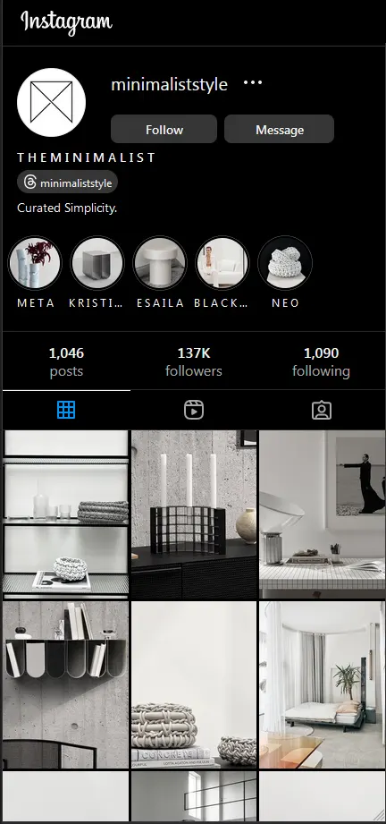 Instagram account of @minimaliststyle
