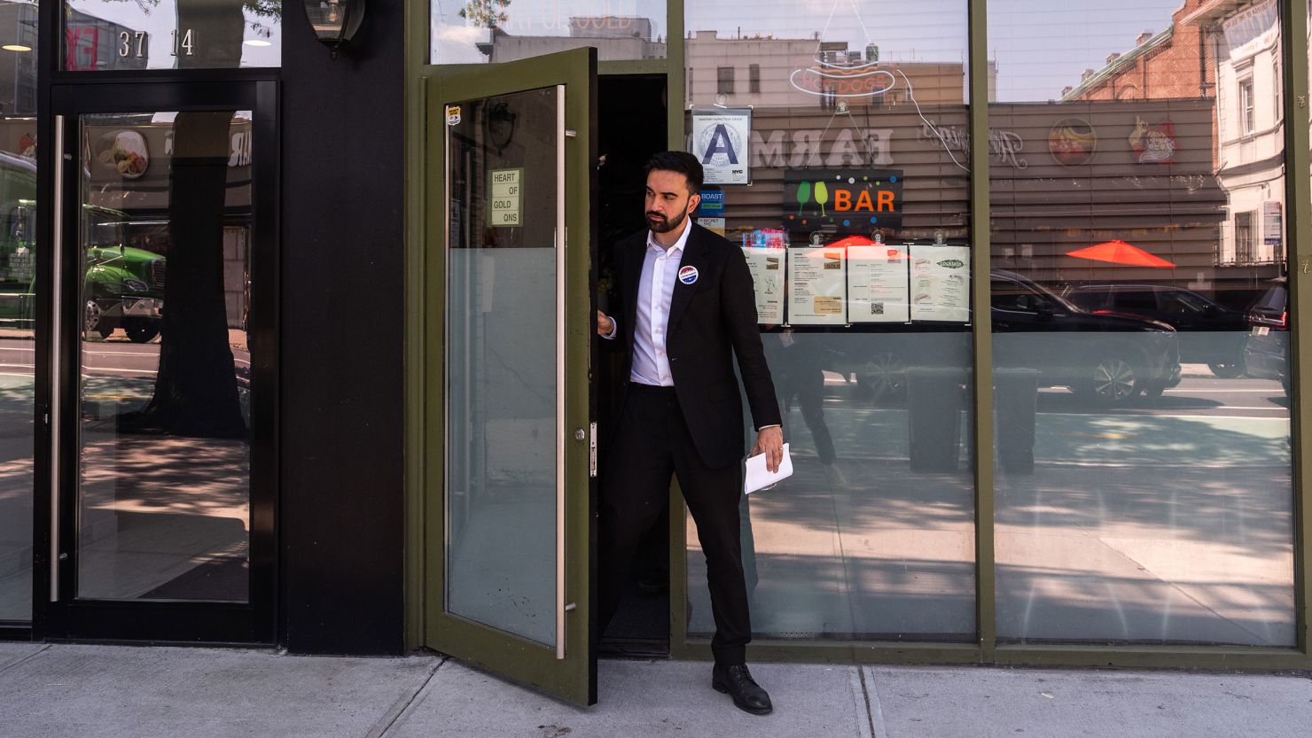 Zohran Mamdani, Democratic mayoral candidate, leaves a campaign event in Queens on June 19, continuing his borough-wide outreach ahead of the primary.