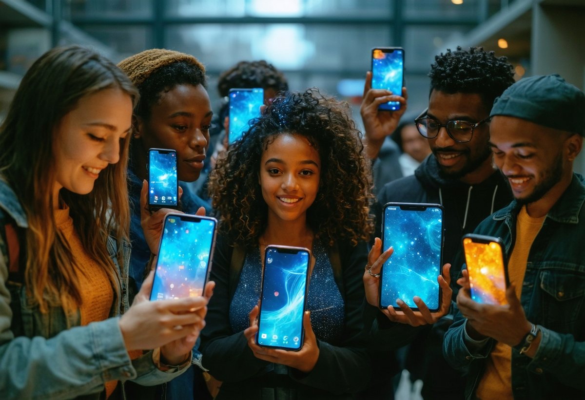 Diverse group of artists and creators using AI photography tools democratizing artistic creation and making photography accessible to everyone