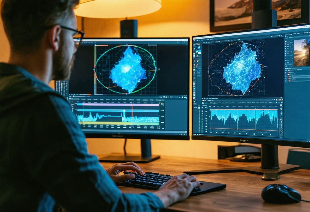 Photographer using AI-powered editing software to optimize photography workflow and post-processing efficiency