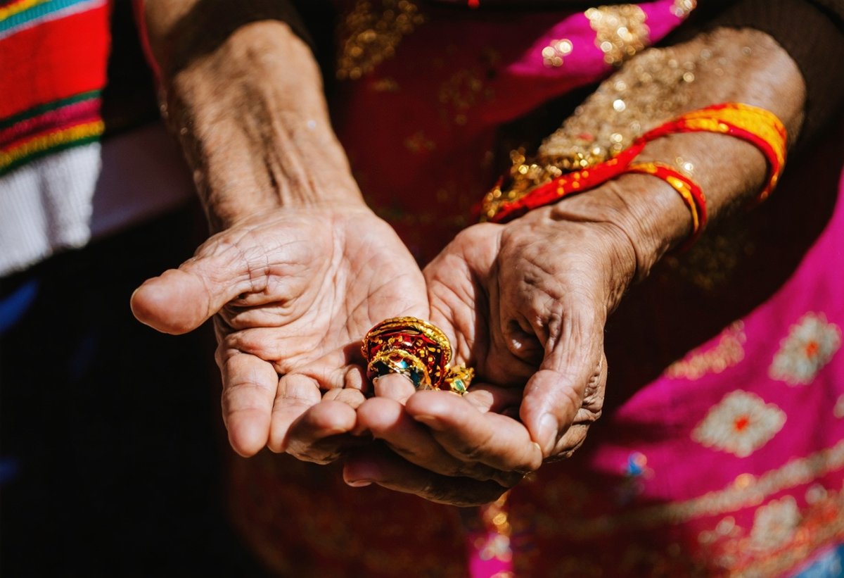 Candid detail shot of community elder's hands during local cultural event showing authentic documentary photography