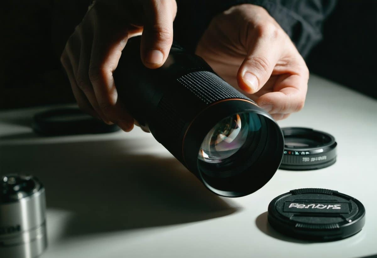 photographer inspecting used camera lens condition for scratches and fungus