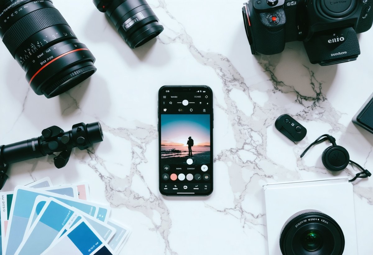 Essential Smartphone Photography Gear and Mobile Editing Tools 2025 Smartphone with editing app and mobile photography accessories for professional results