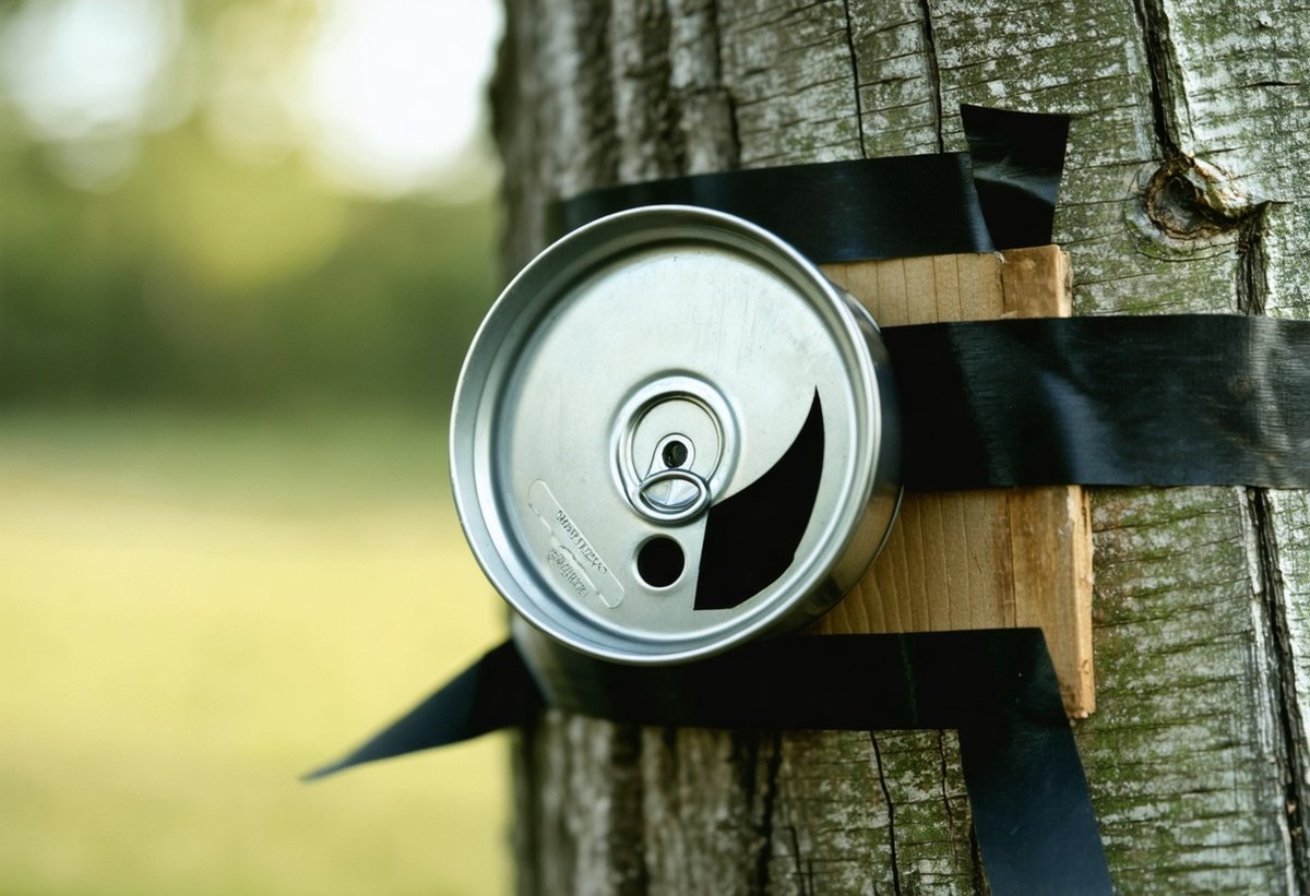DIY pinhole camera for solargraphy made from aluminum can with photographic paper inside for capturing sun trails